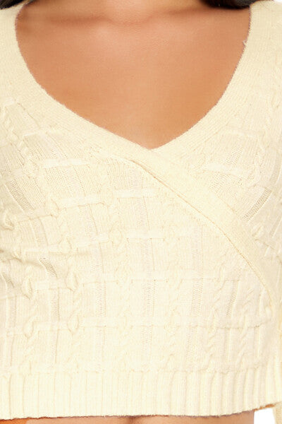  Forever 21 Surplice Textured Cropped Sweater - cream - Bonton