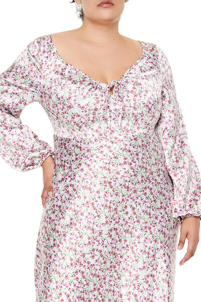  Forever 21 Plus Size Satin Floral Maxi Dress - lavender-multi-swatch - Bonton
