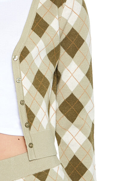  Forever 21 Argyle Cardigan Sweater - green multi - Bonton