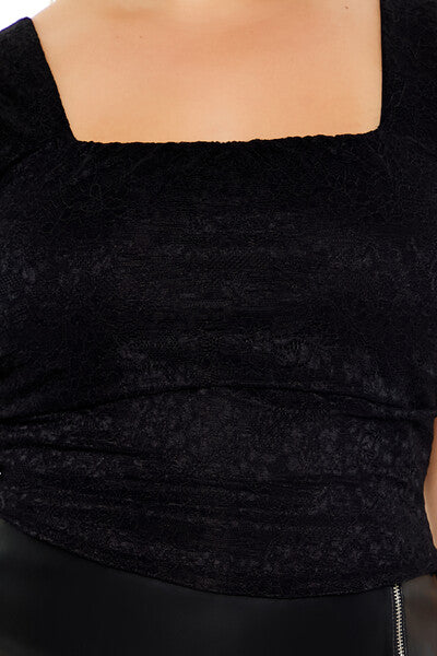  Forever 21 Plus Size Lace-Up Lace Top - black - Bonton
