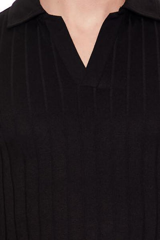 Ribbed Open V-Neck Polo Shirt