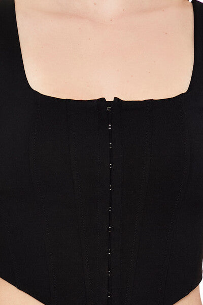 Forever 21 Hook-and-Eye Corset Crop Top - black - Bonton
