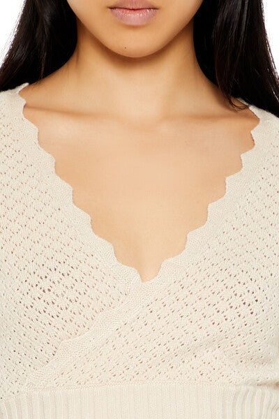  Forever 21 Textured Surplice Cropped Sweater - cream - Bonton