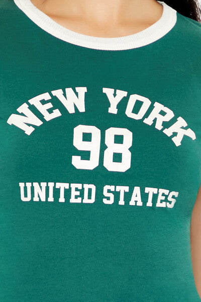  Forever 21 New York Cropped Ringer Tee - green multi - Bonton