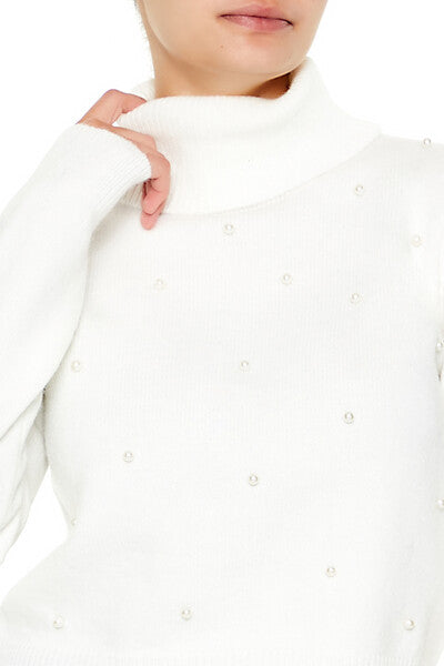  Forever 21 Faux Pearl Turtleneck Sweater - white - Bonton