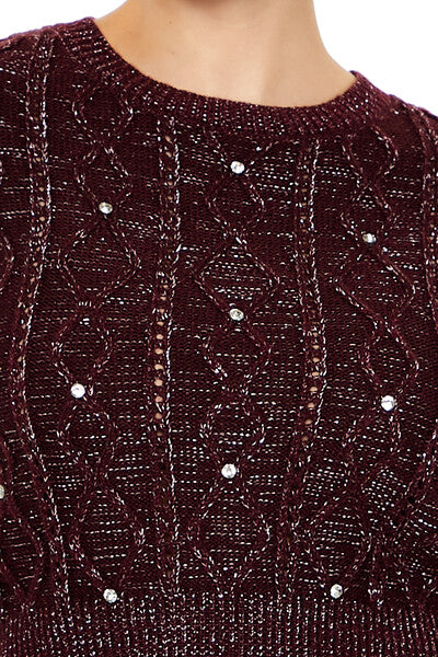  Forever 21 Glitter Knit Rhinestone Sweater - dark blue - Bonton