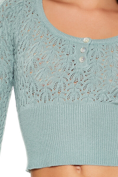  Forever 21 Cropped Pointelle Sweater - cream - Bonton