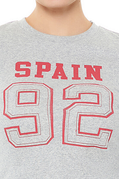  Forever 21 Spain 92 Graphic Cropped Tee - grey multi - Bonton