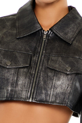Cropped Metallic Moto Jacket