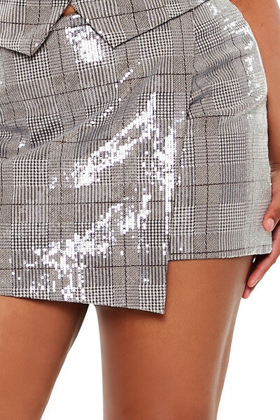  Forever 21 Plus Size Sequin Plaid Mini Skort - grey - Bonton