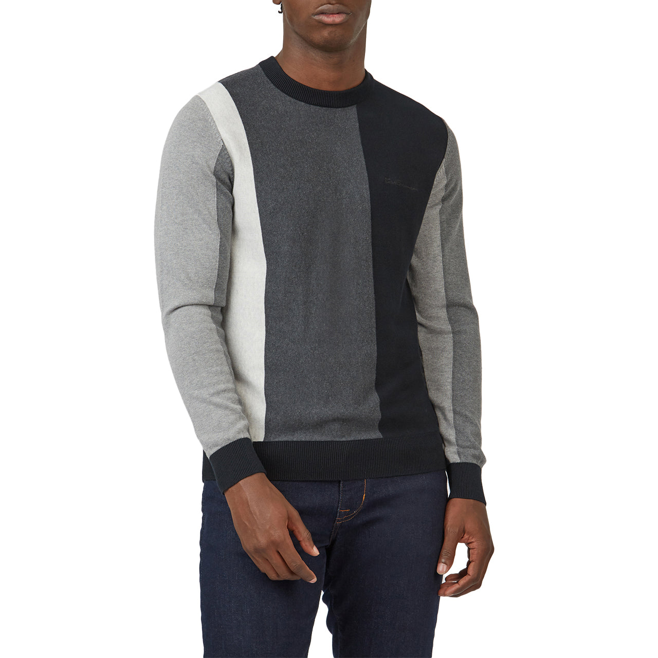  Ben Sherman Vertical Stripe Crew Neck Jumper - Black - Bonton
