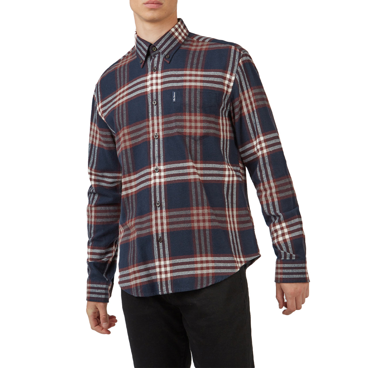  Ben Sherman Long Sleeve Oversized Brushed Check Buttondown Shirt - Midnight - Bonton