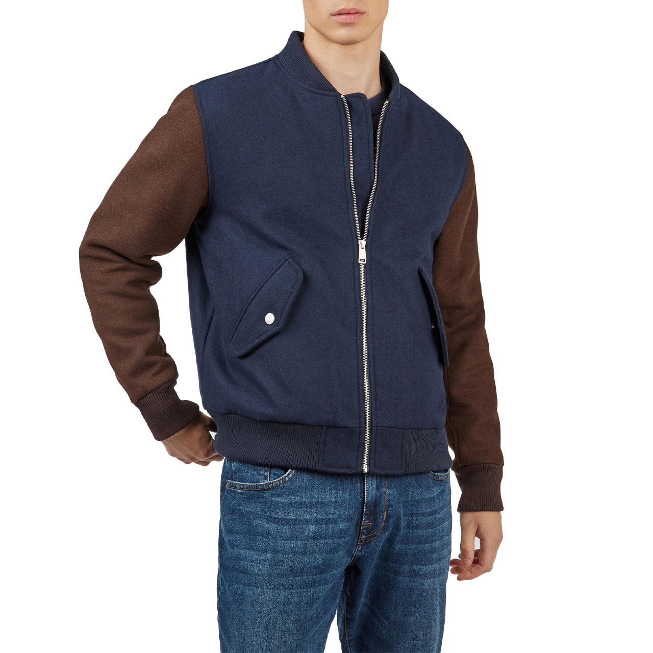  Ben Sherman Color Block Wool Bomber - Midnight - Bonton