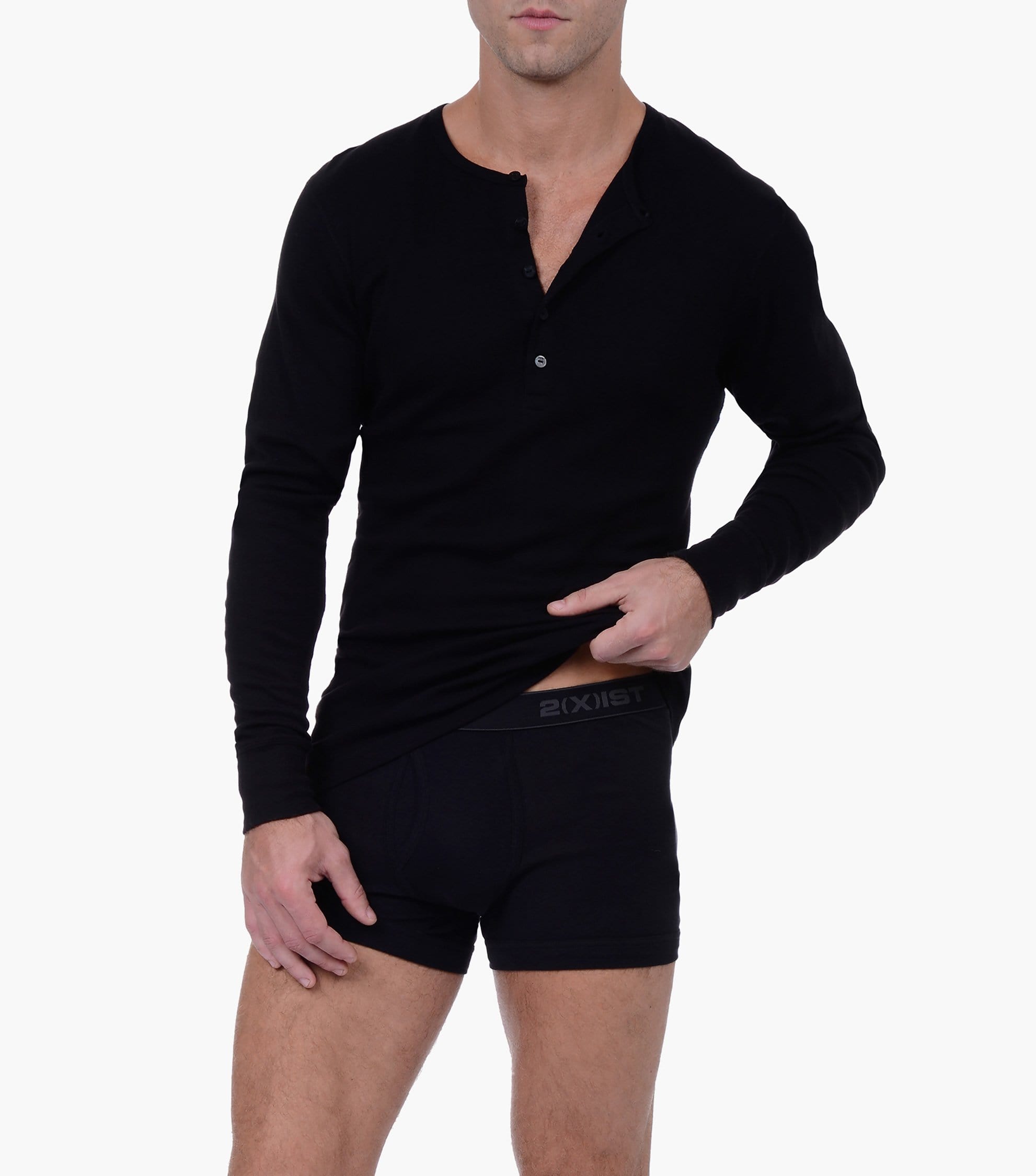  2xist Cotton Long Sleeve Henley - White - Bonton