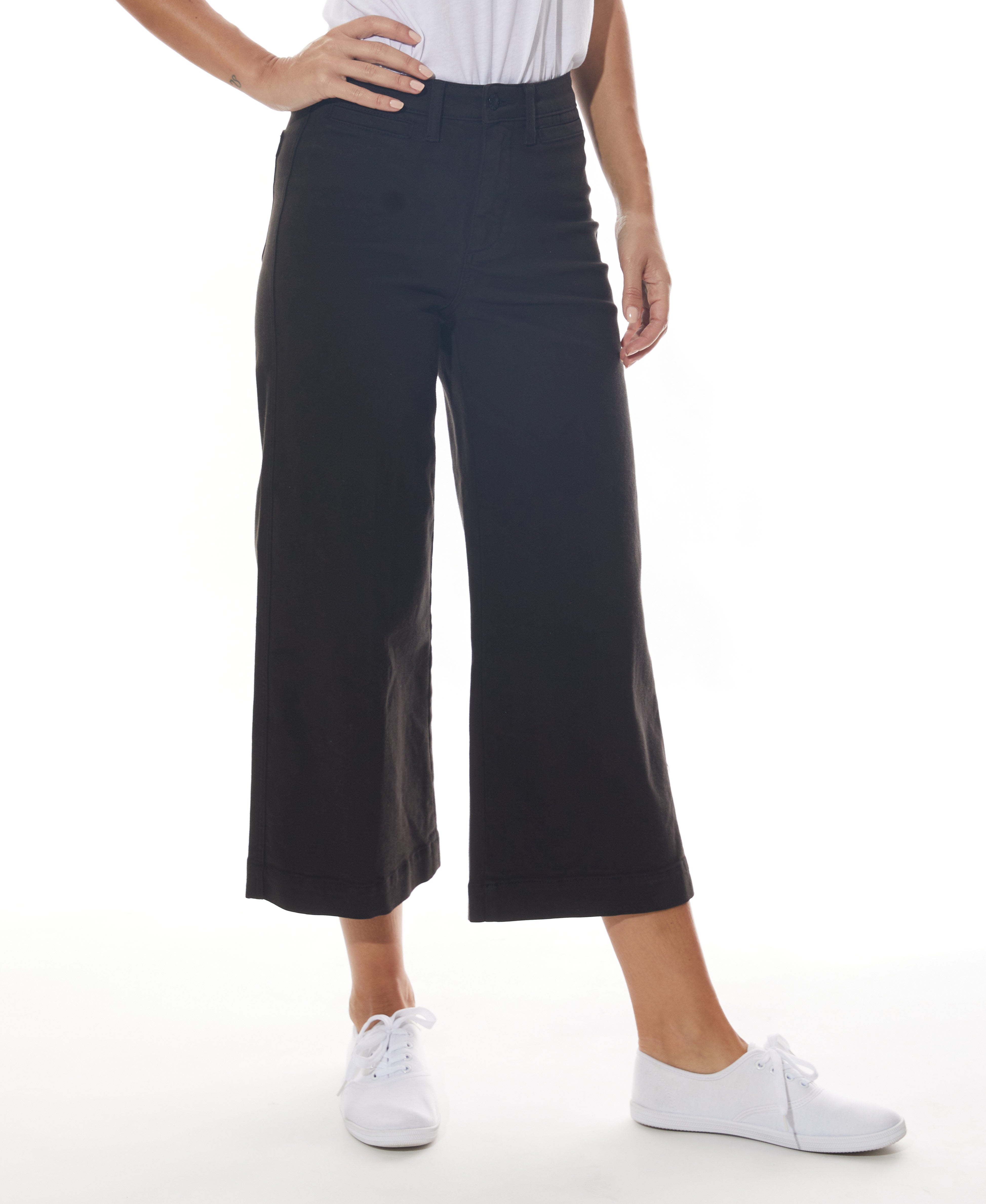  Oat New York High Rise Crop Trousers with Front Pockets - Black - Bonton
