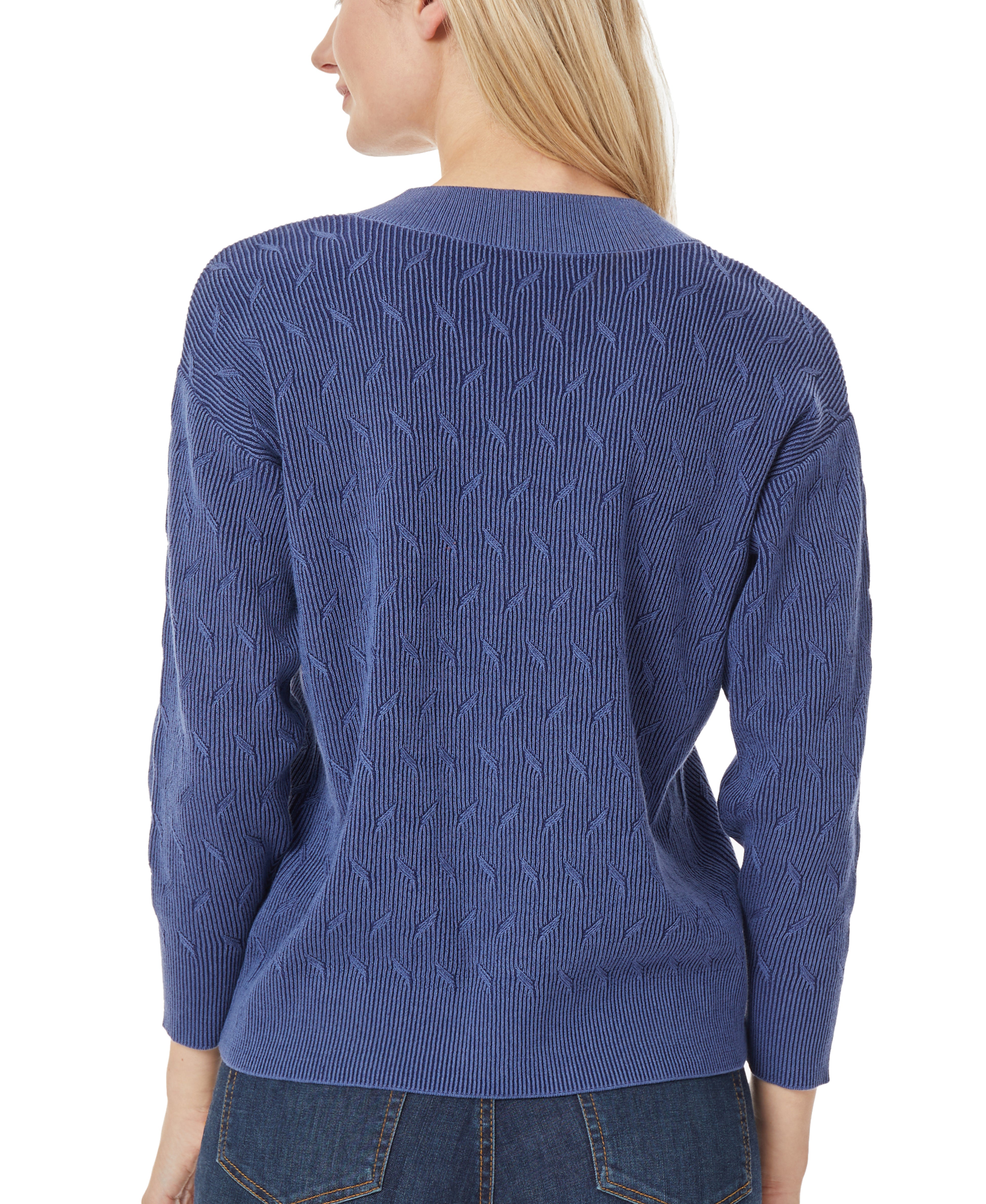  Jones New York V-Neck Pullover - C. Navy/Mineral Blue - Bonton