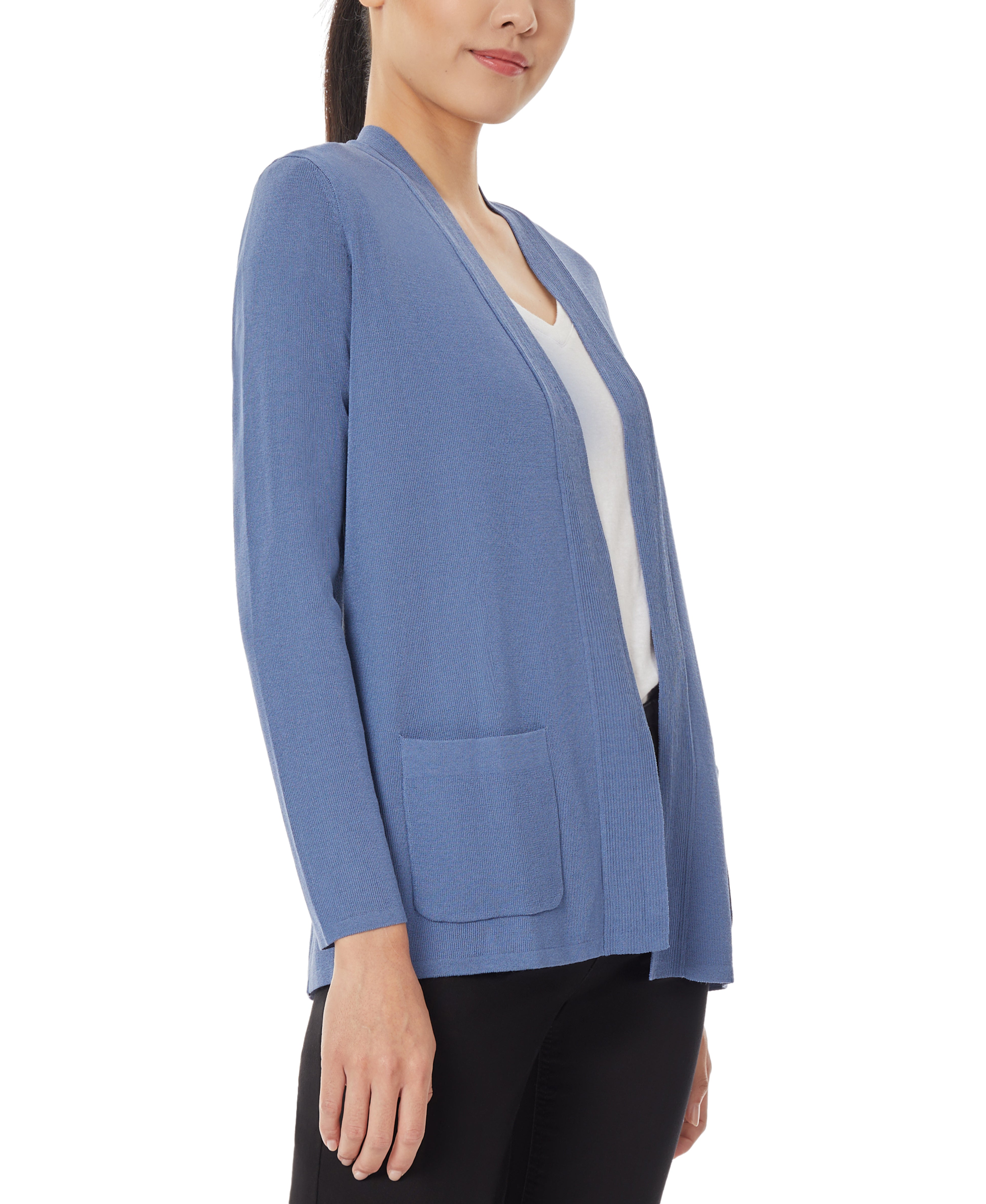 Jones New York Open Front Ribbed Blue Icon Cardigan - Mineral Blue - Bonton