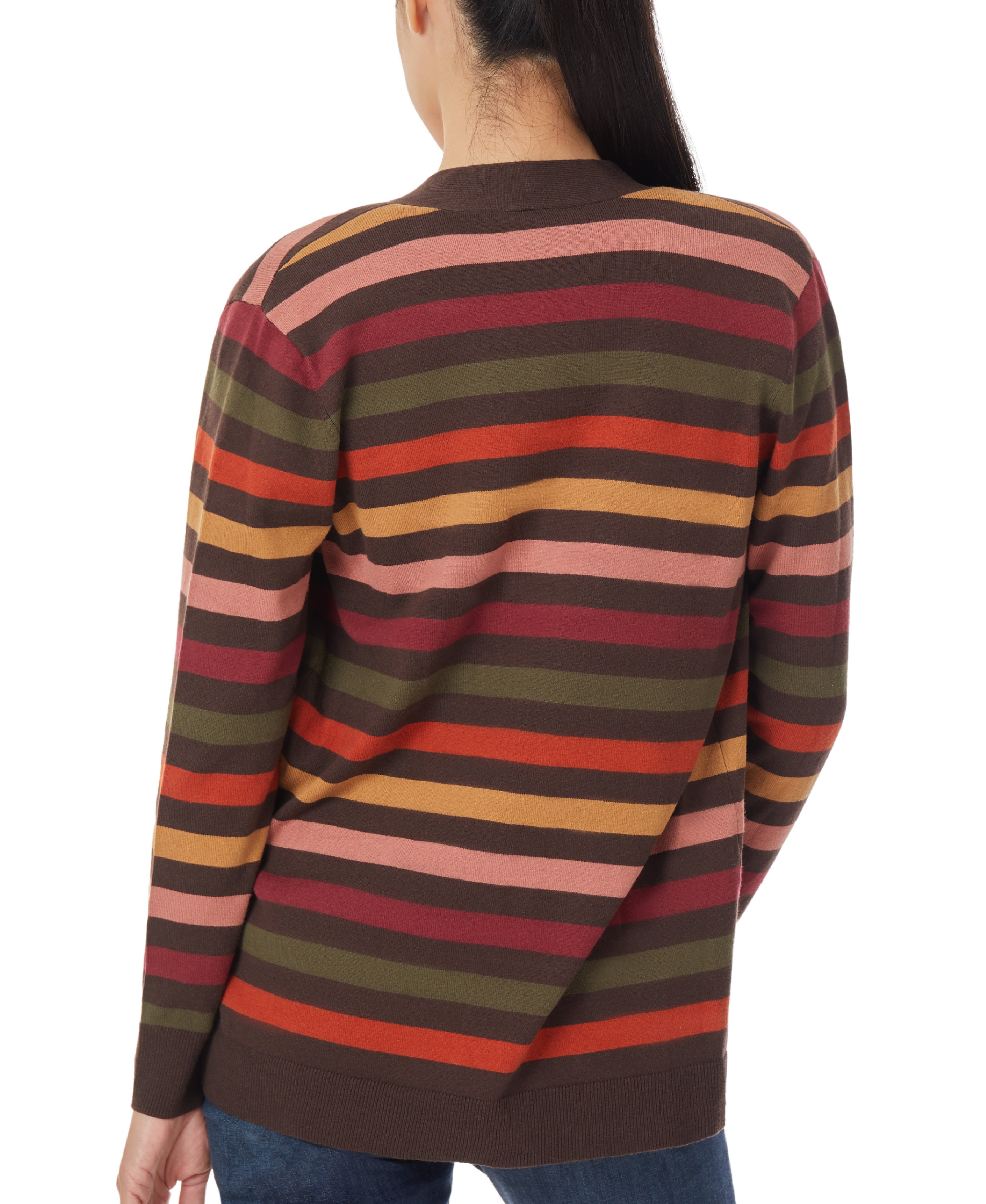  Jones New York Jersey Stripe Long Varsity Cardigan - Cola Combo - Bonton