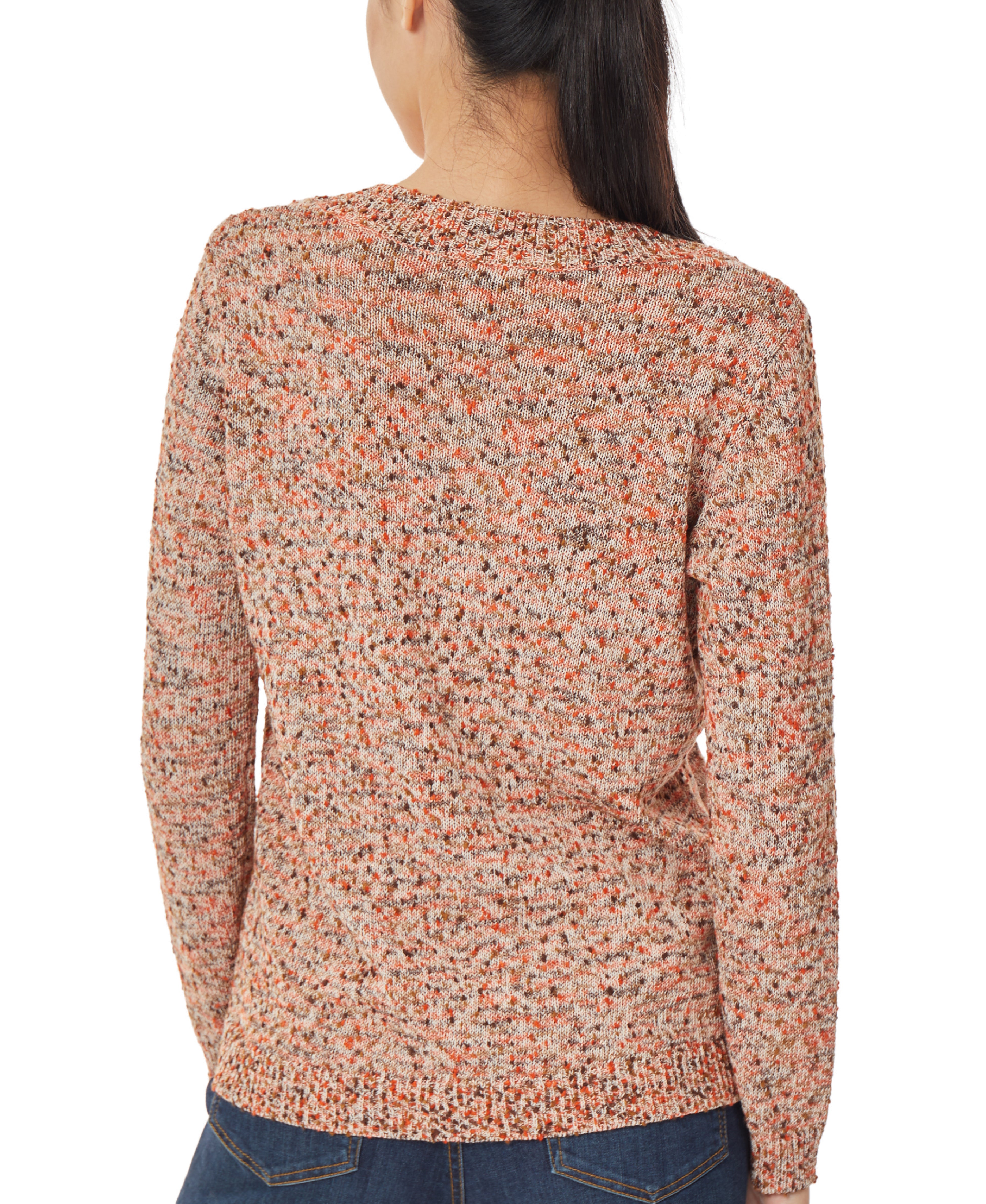  Jones New York Relaxed V-Neck Sweater - Brick Combo - Bonton