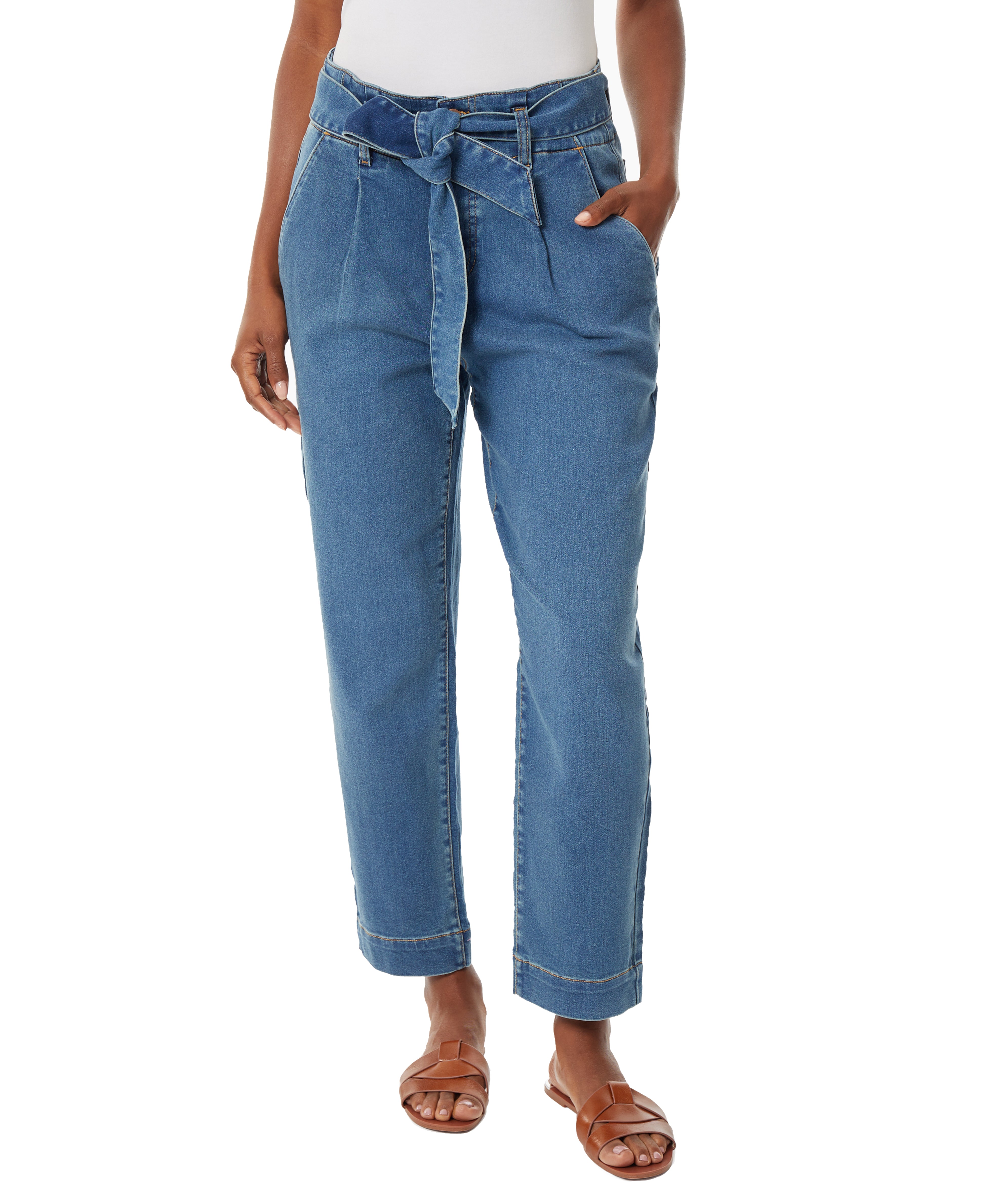  Jones New York Tie Front High Rise Straight Ankle Jeans - Dreamer Wash - Bonton