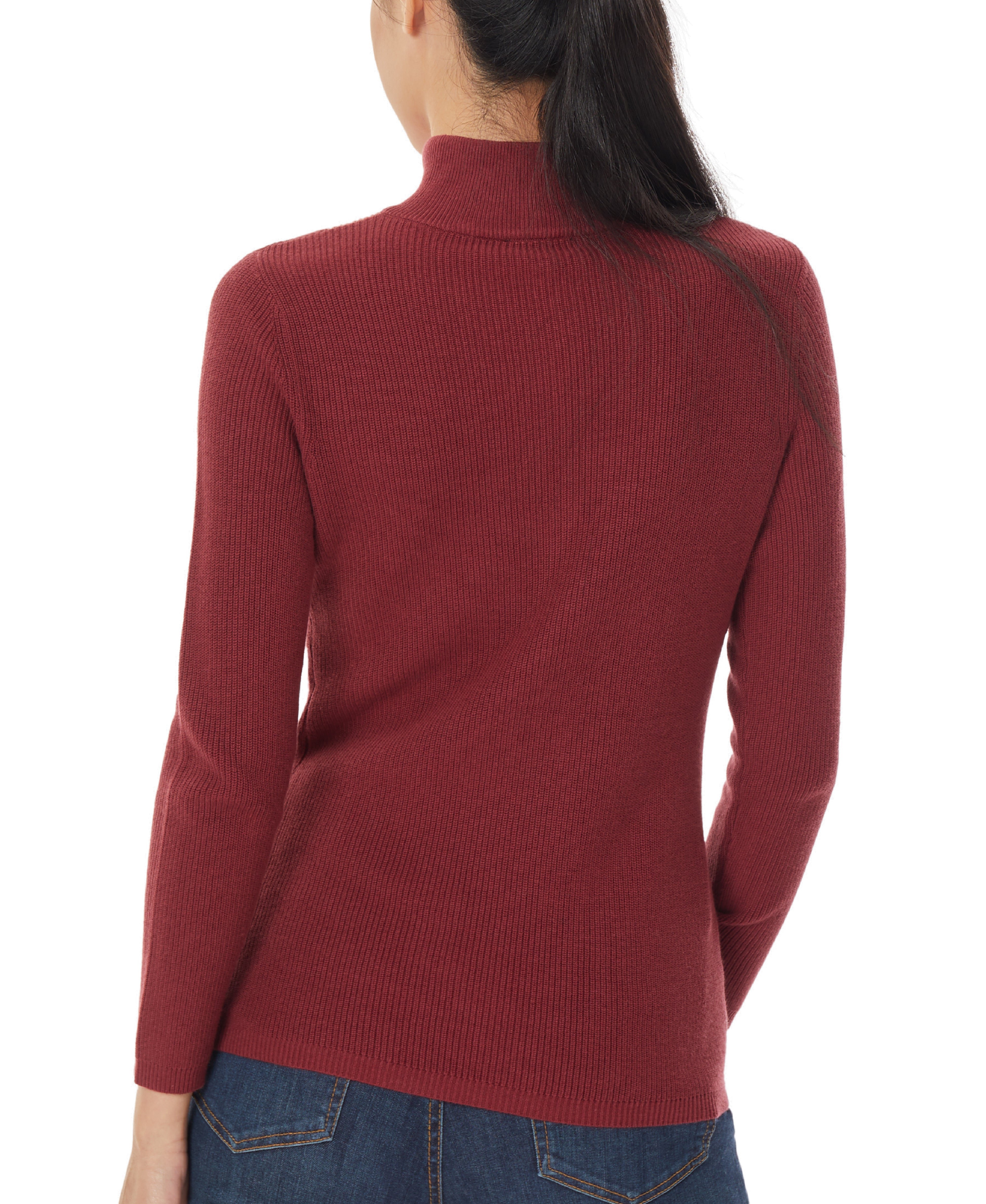  Jones New York Colorblock Mock Neck Sweater - Bordeaux/Fawn - Bonton