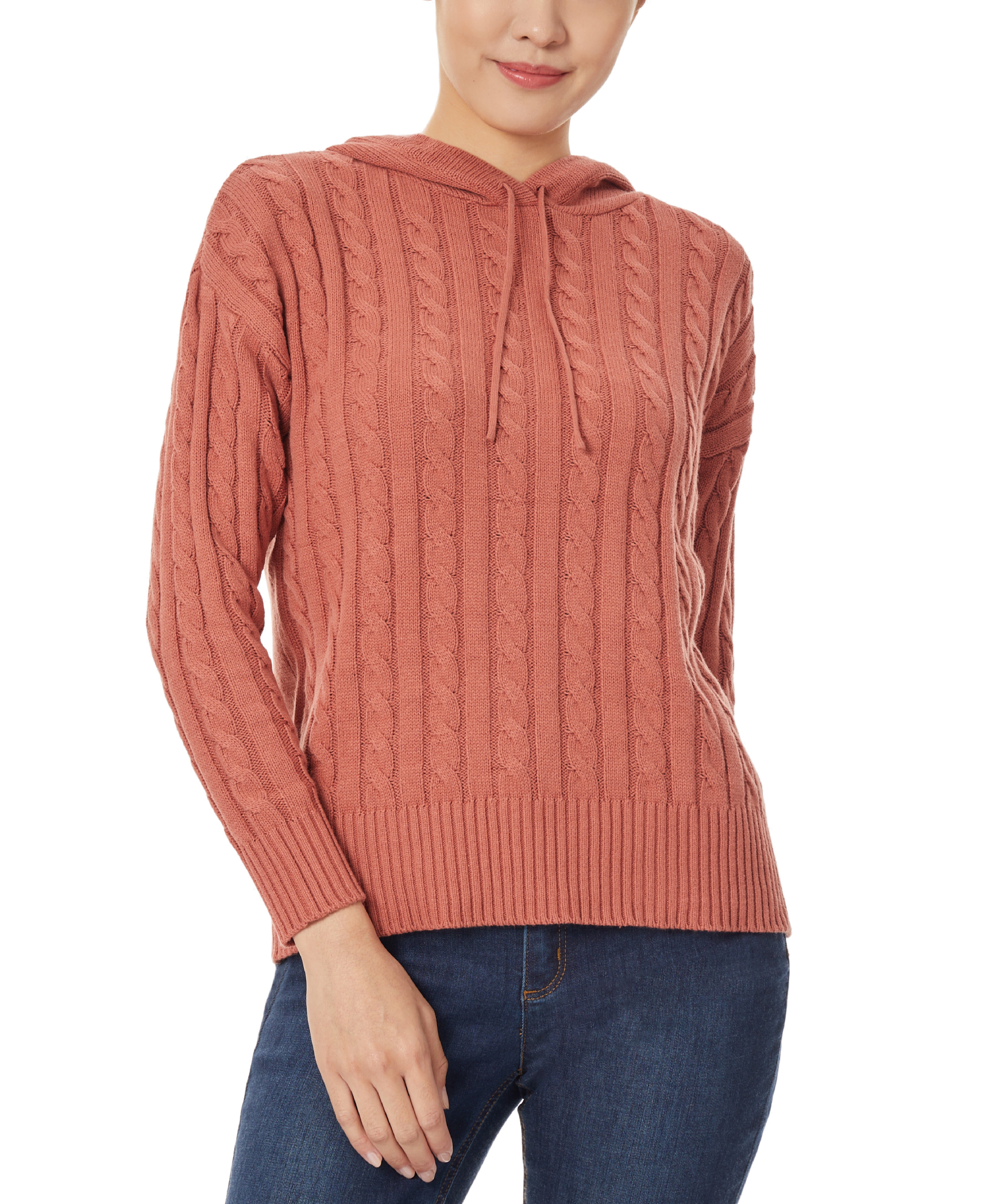  Jones New York Pullover Cable Knit Hoodie - Fawn - Bonton