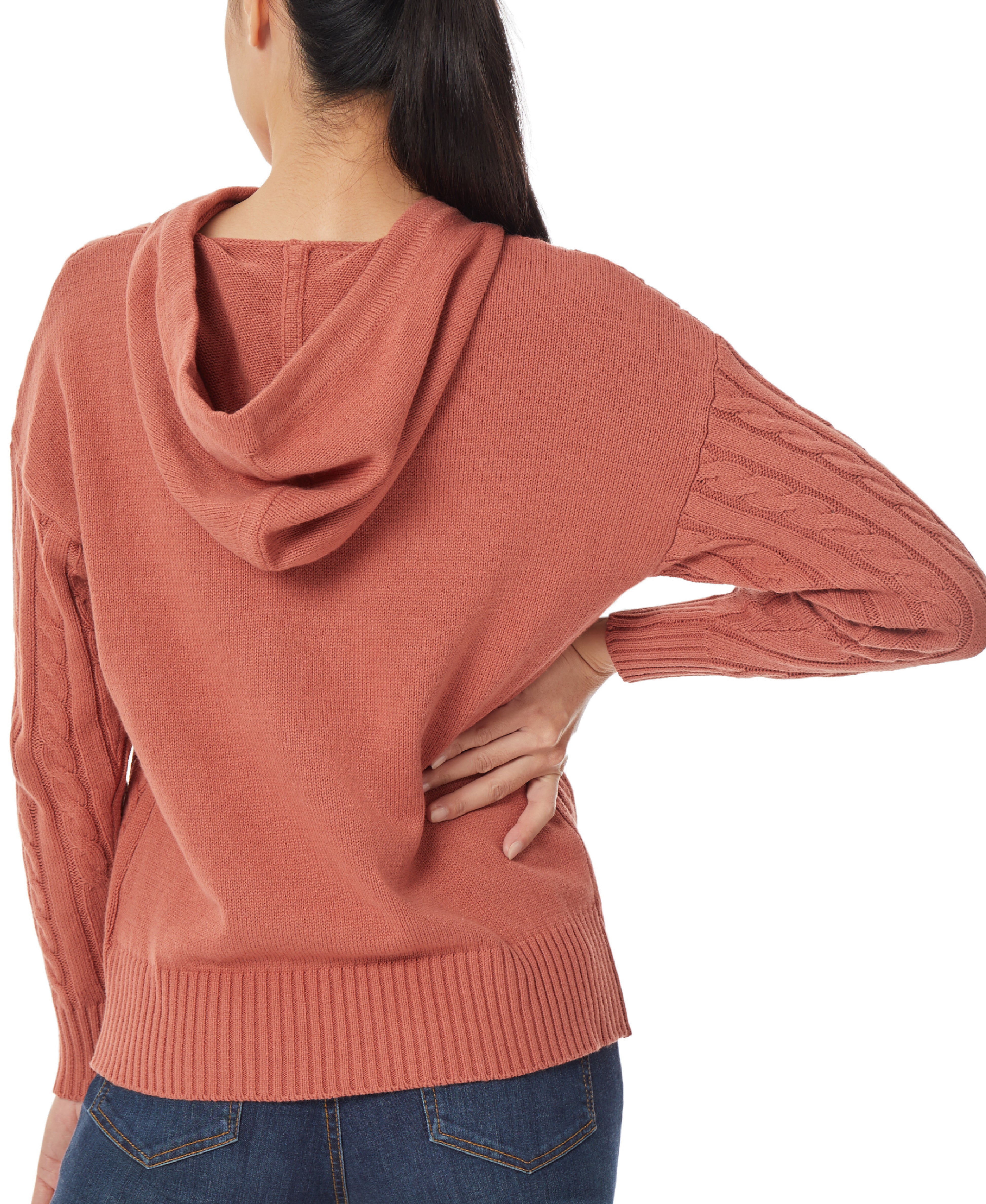  Jones New York Pullover Cable Knit Hoodie - Fawn - Bonton