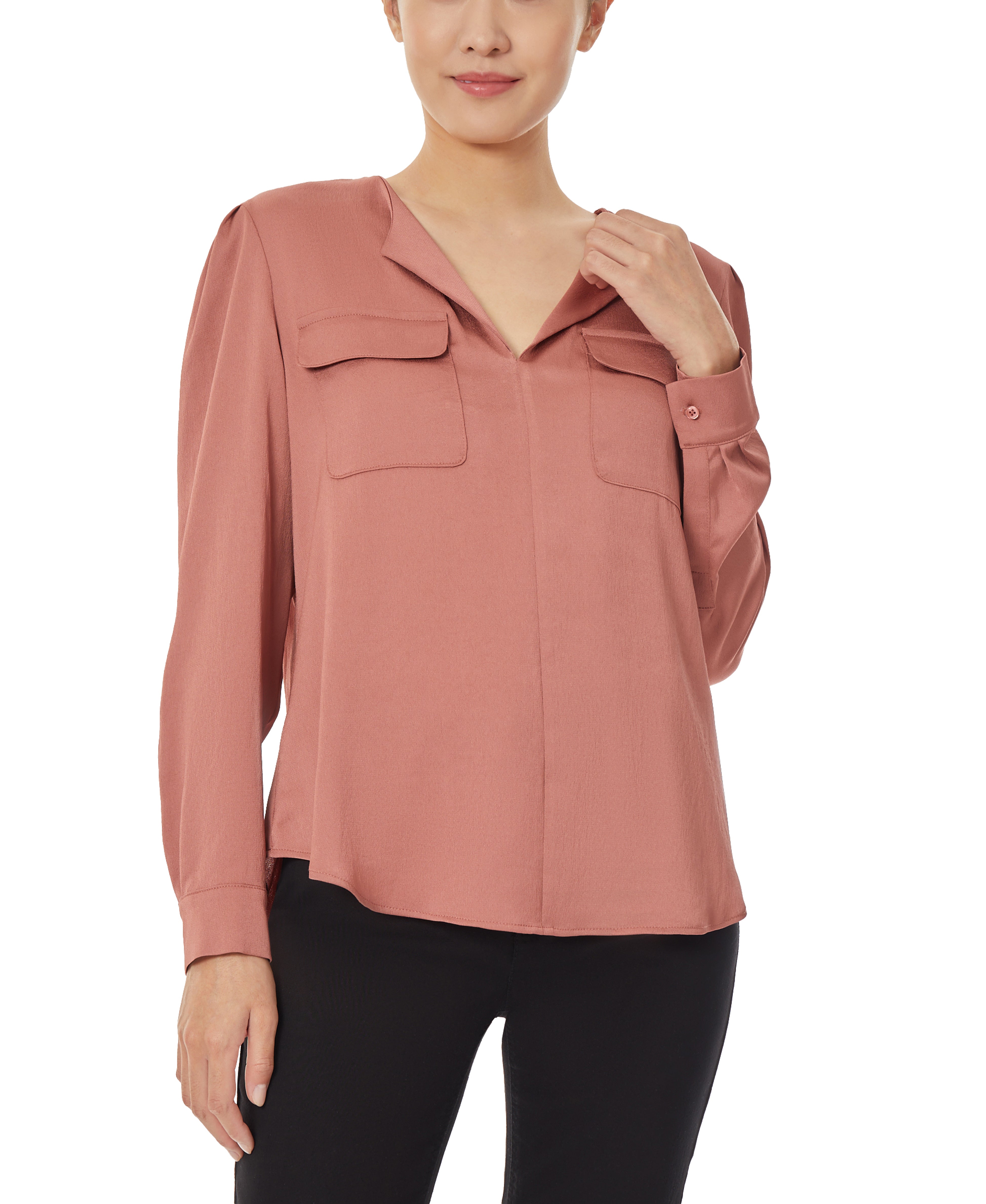  Jones New York Charmeuse Utility Blouse - Fawn - Bonton