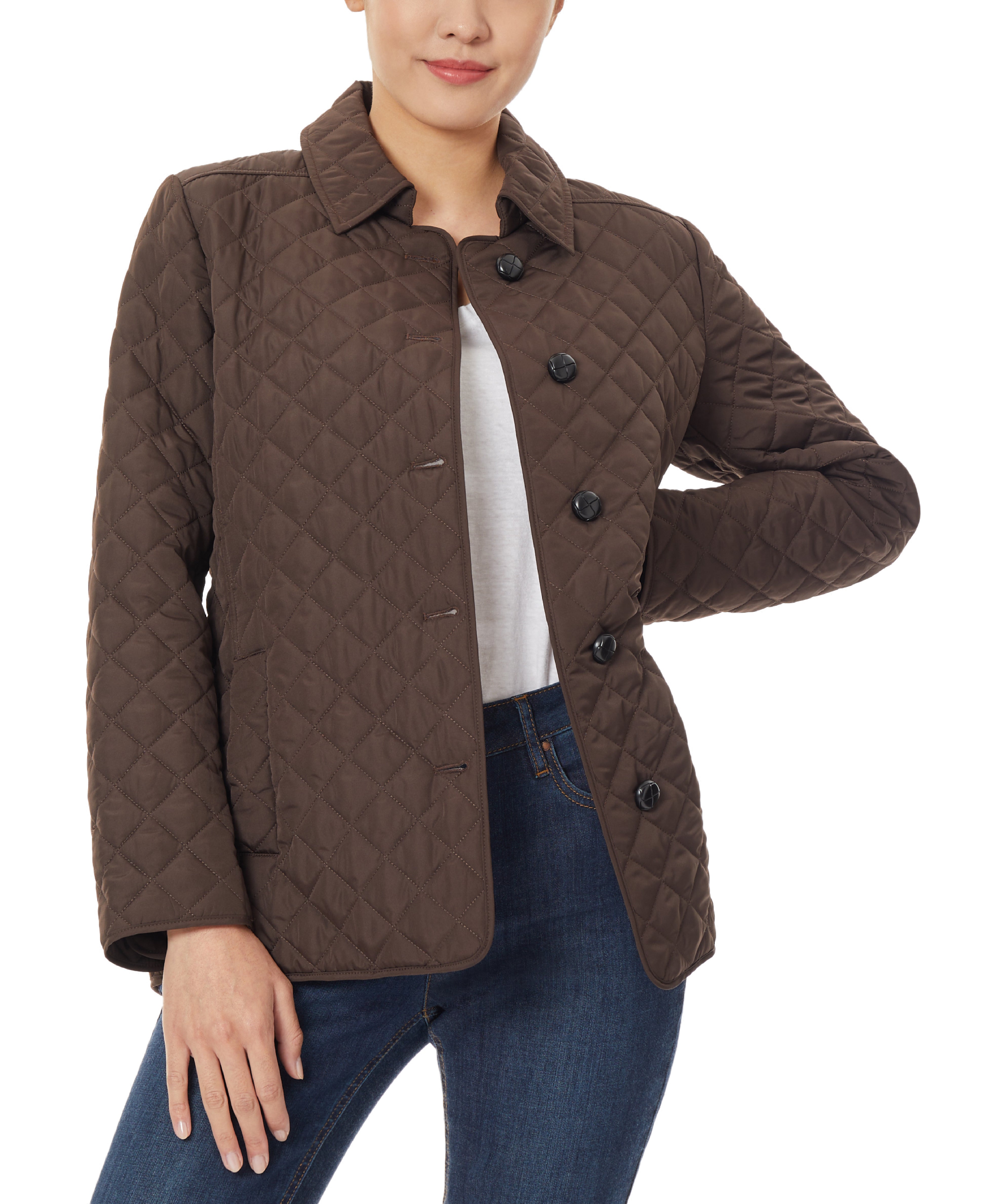  Jones New York 5 Button Quilted Coat - Cola - Bonton