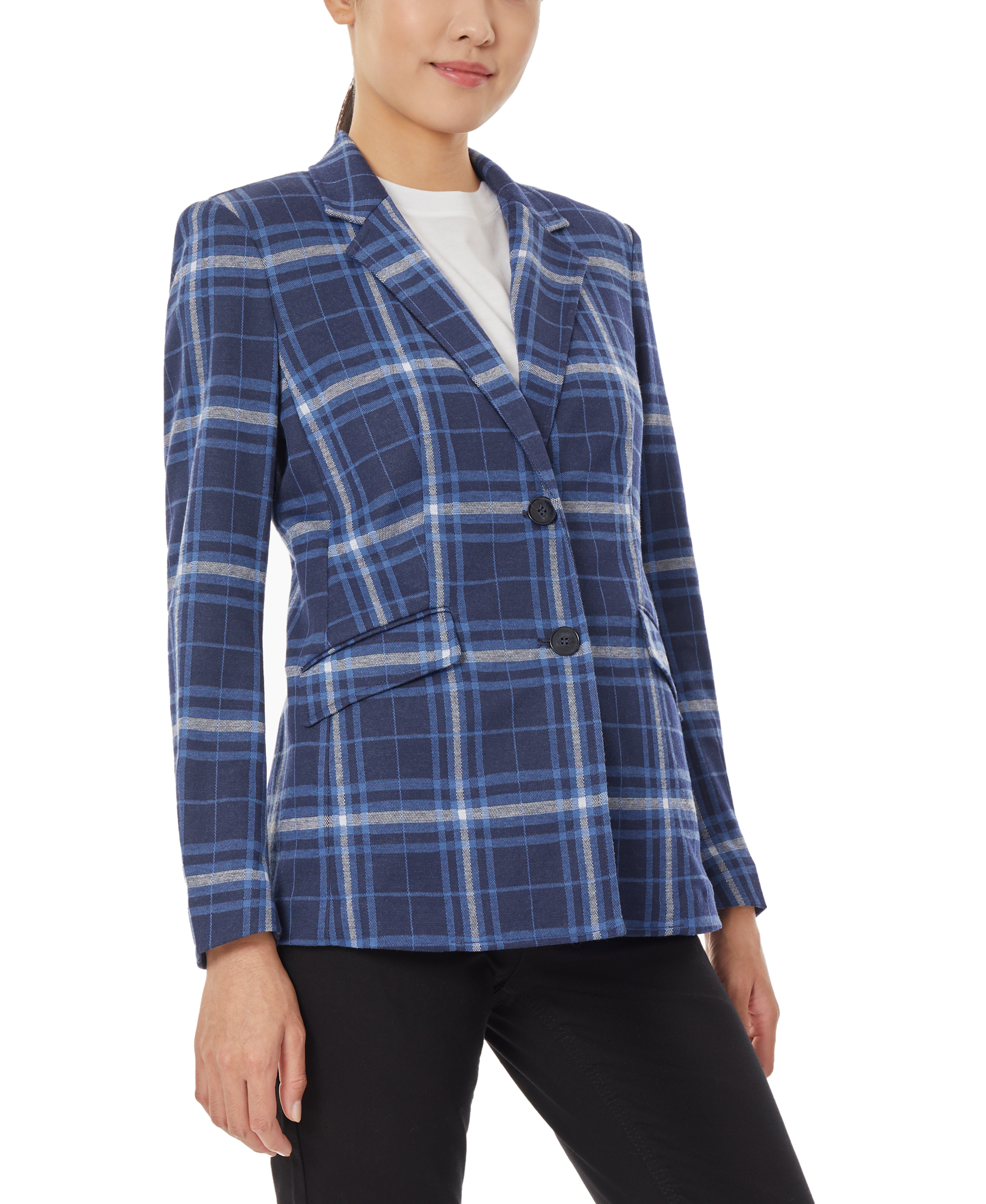  Jones New York Plaid Two Button Jacket - Collection Navy Combo - Bonton