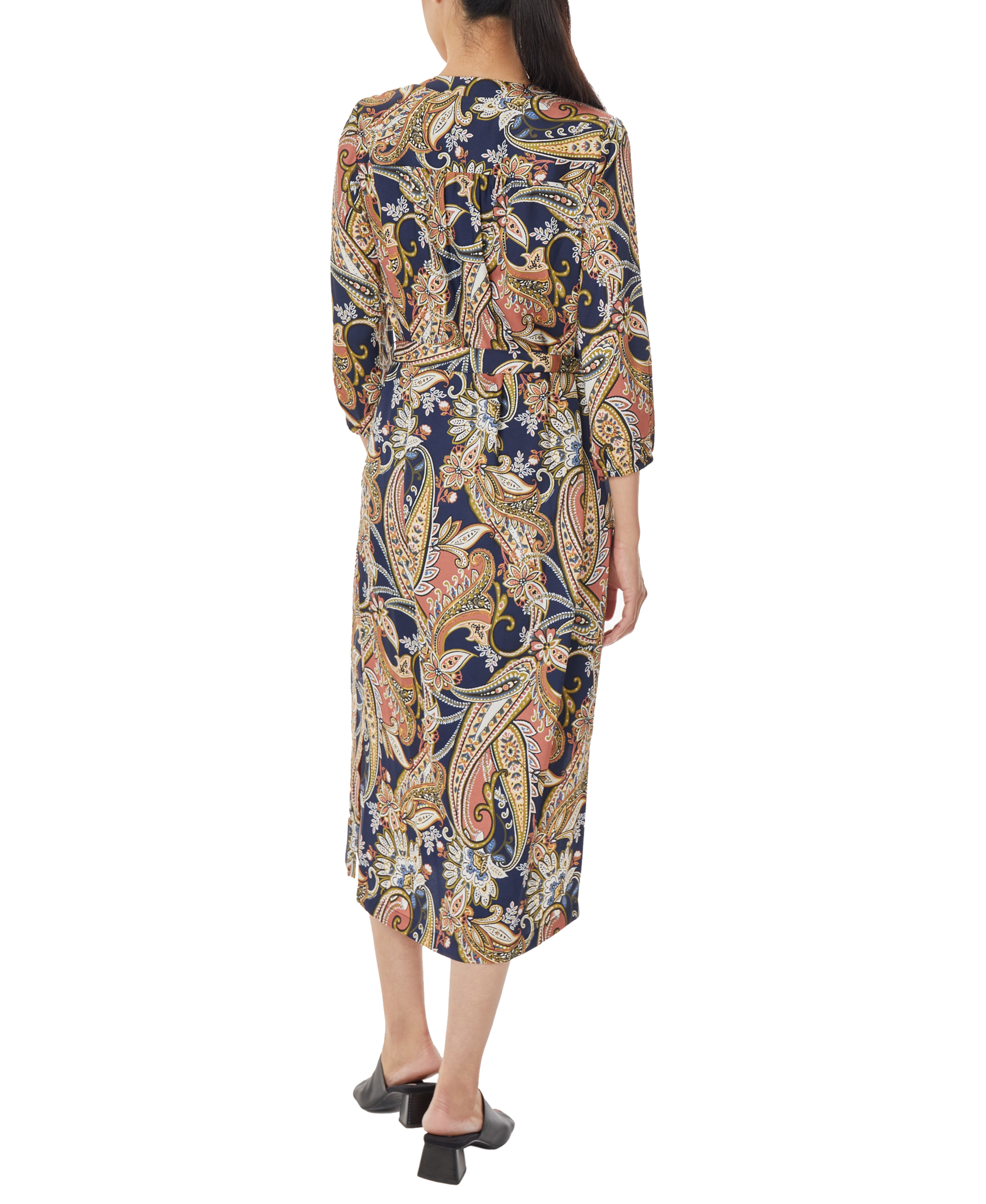  Jones New York V-Neck Midi Dress with Tie Waist - Collection Navy Combo - Bonton