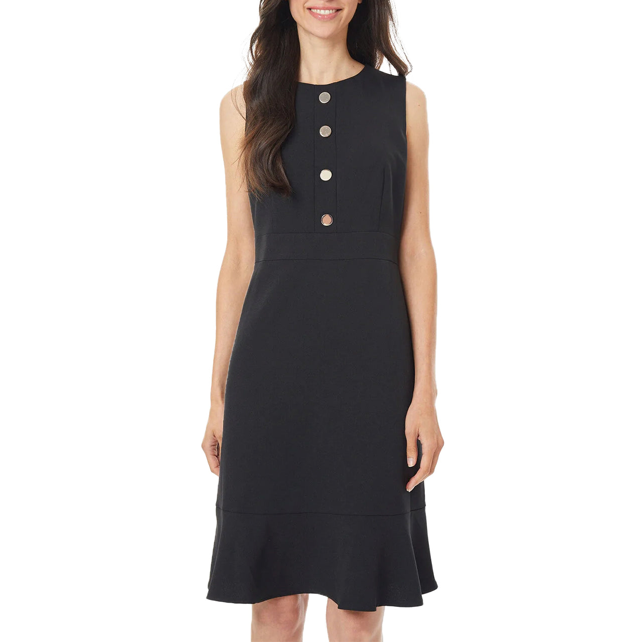  Kasper Button Front Ruffle Hem Sheath - Black - Bonton
