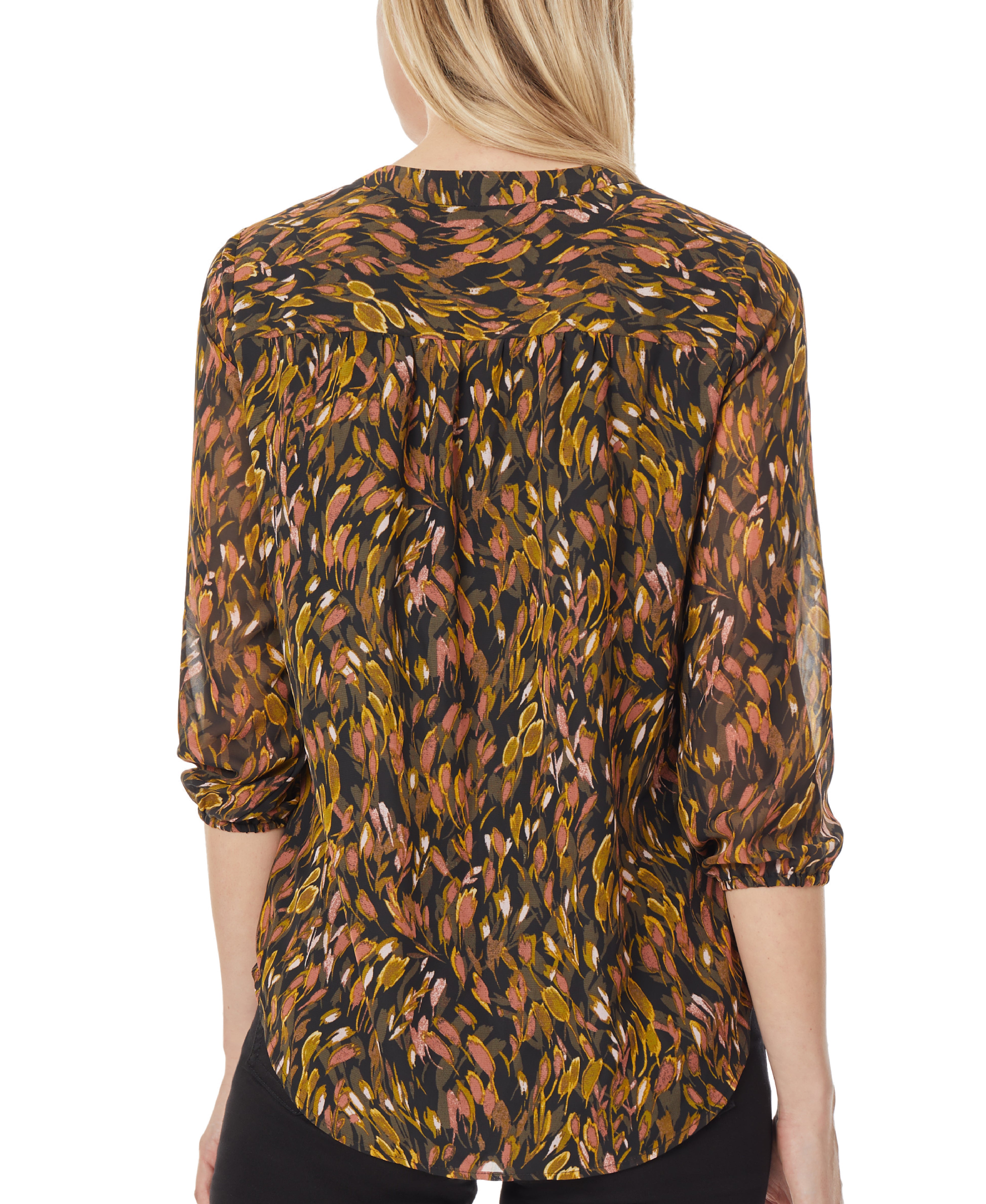  Jones New York 3/4 Sleeve V-Neck Pleat Front Tunic - Deep Loden Combo - Bonton