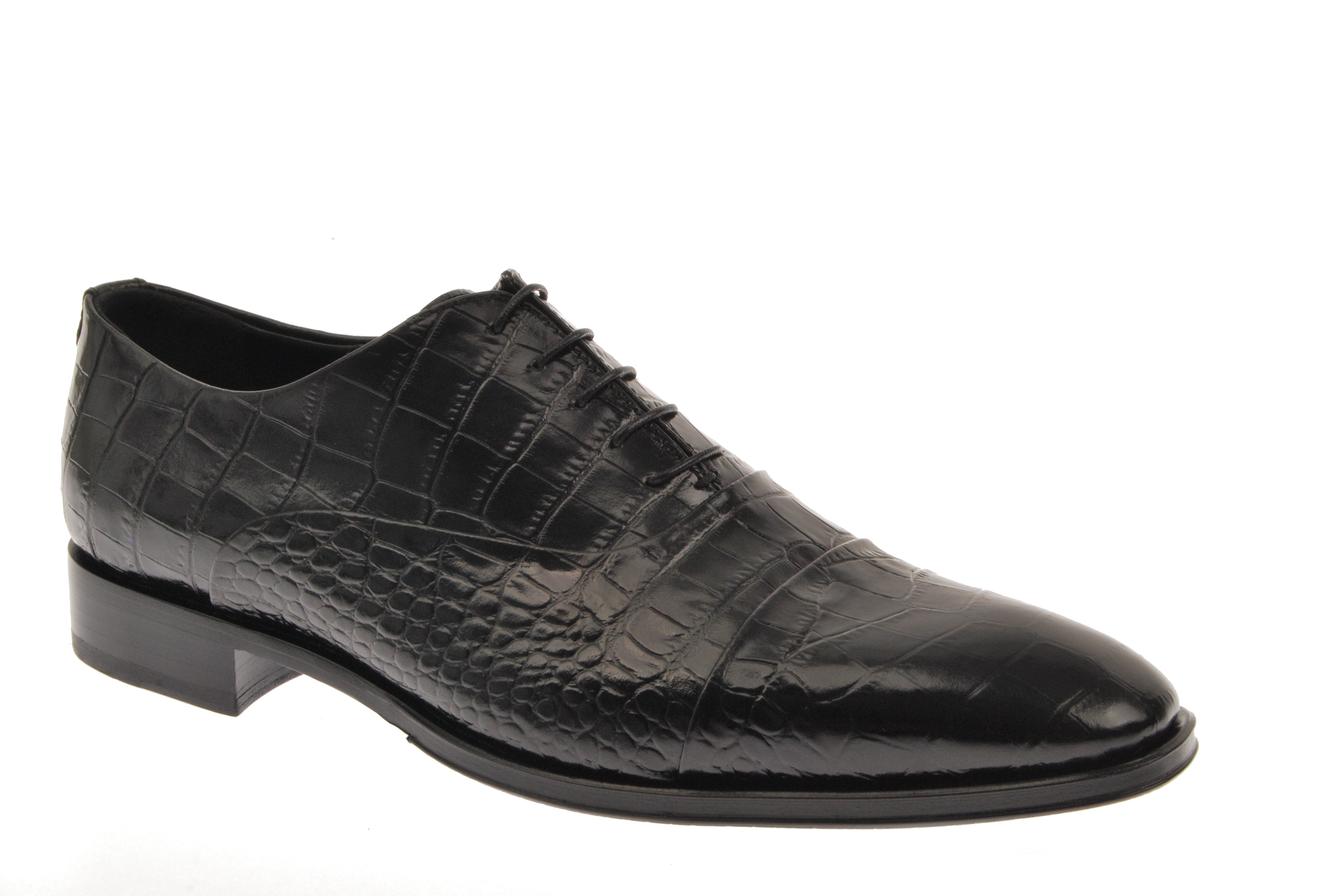  Roberto Cavalli Black Crocodile Embossed Lace Up Shoe - Black Croc - Bonton