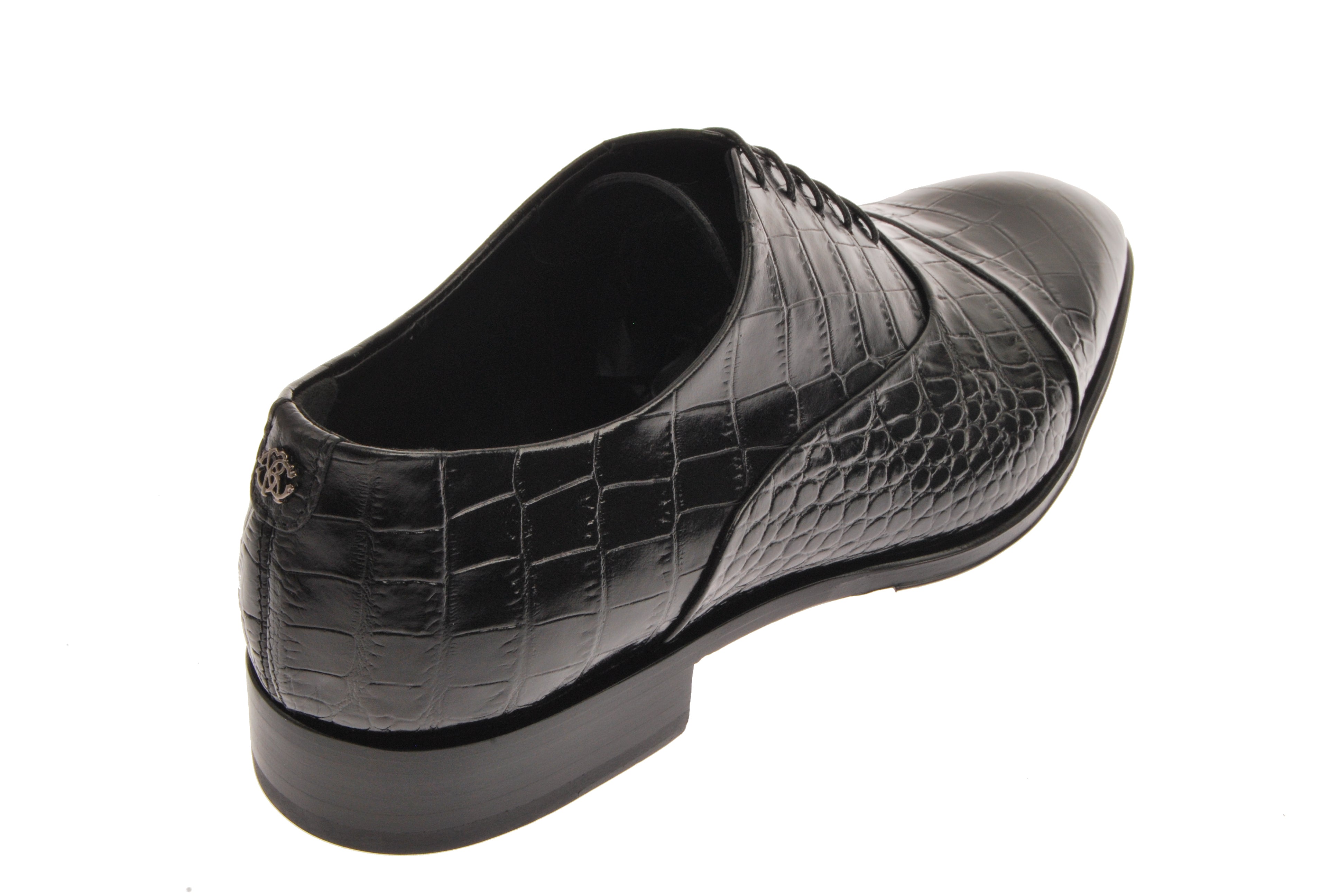 Roberto Cavalli Black Crocodile Embossed Lace Up Shoe - Black Croc - Bonton