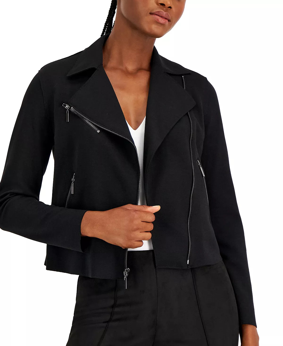  Anne Klein Zip Front Moto Jacket - Anne Black - Bonton
