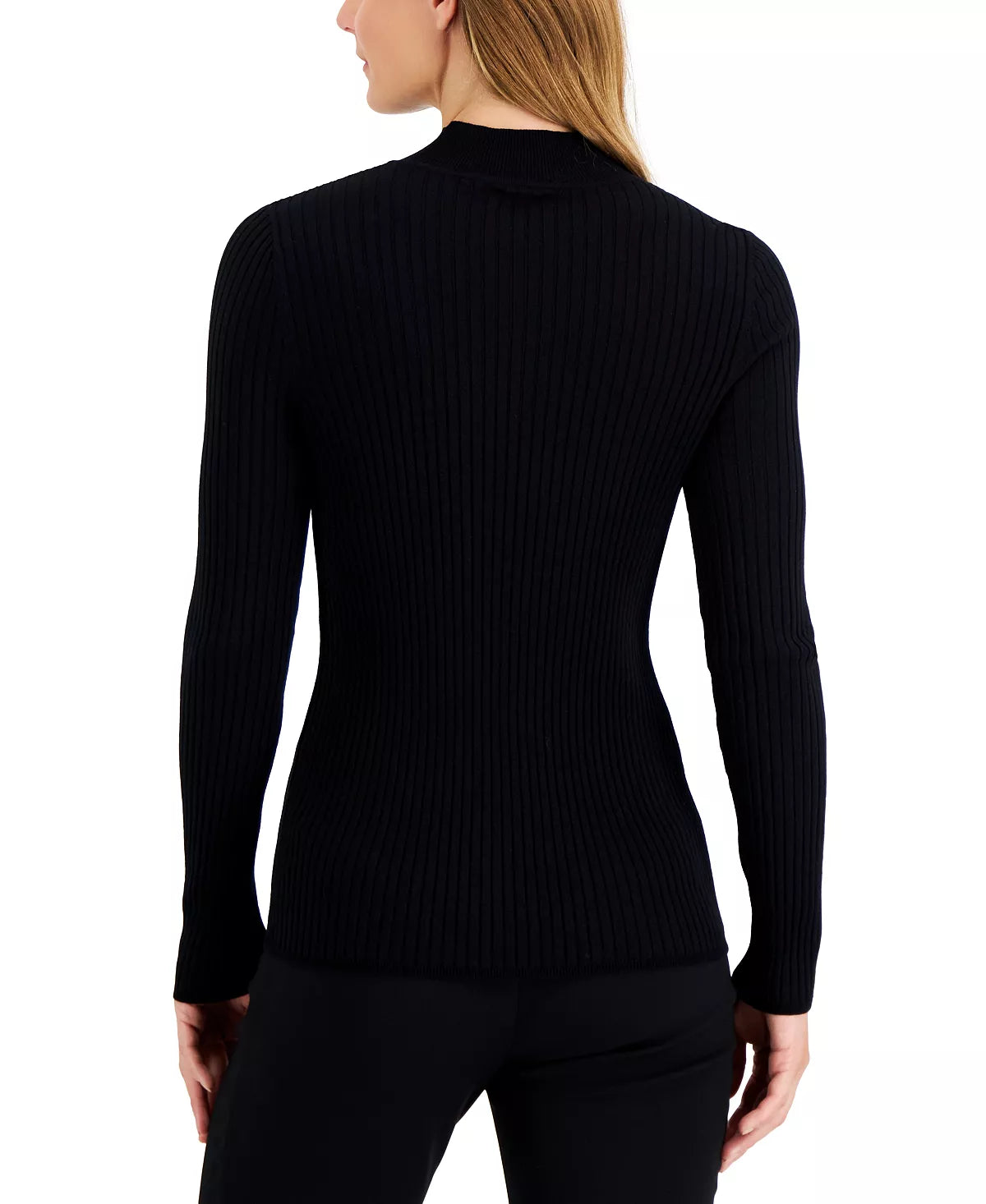  Anne Klein Rib Mock Neck Cutout Sweater - Anne Black - Bonton