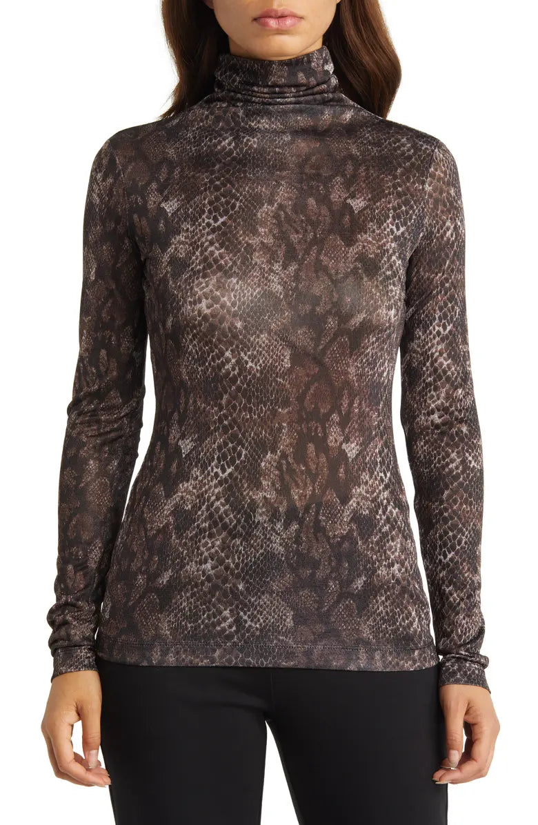  Anne Klein Seamless Printed Turtleneck - Brown Snakeskin - Bonton