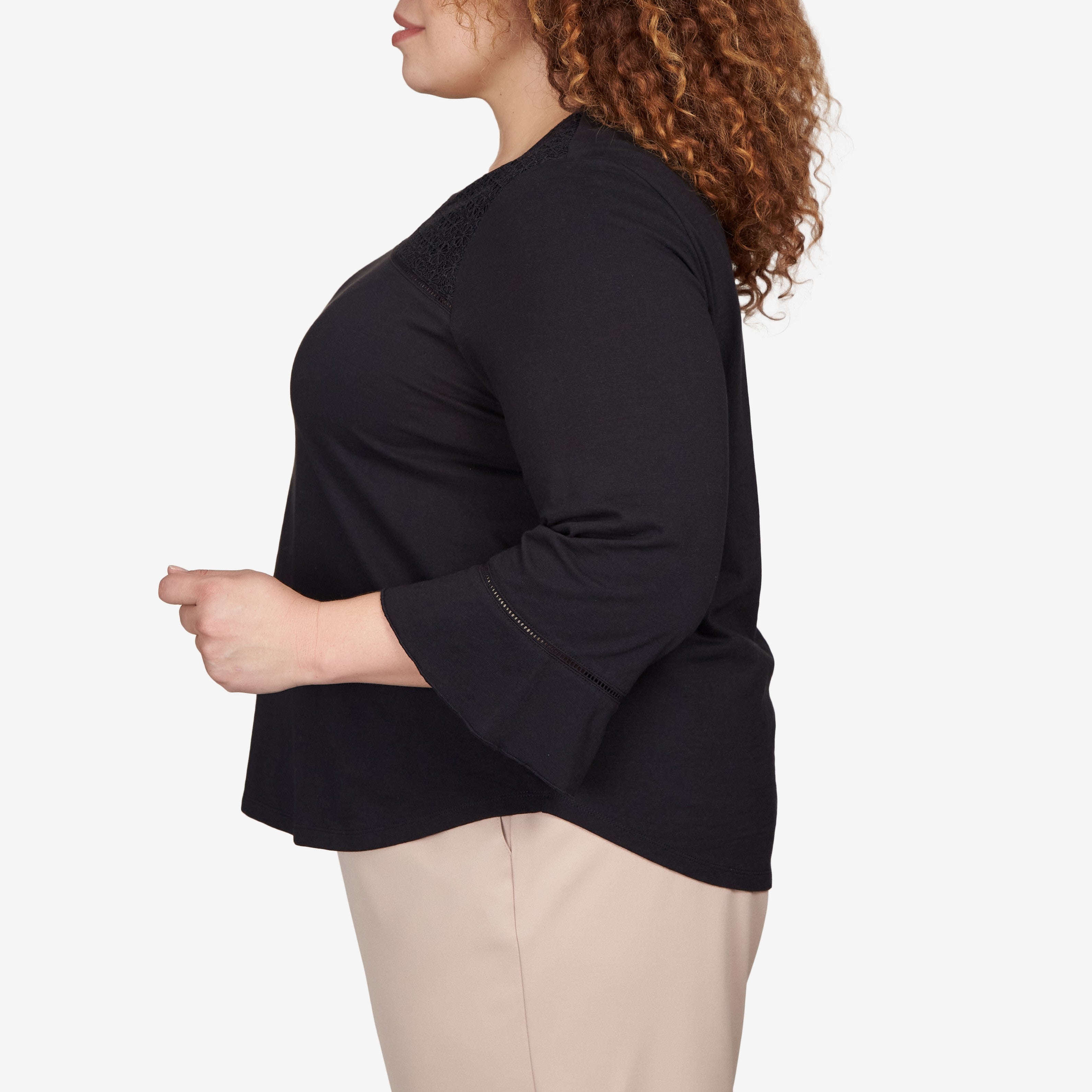 Alfred Dunner Plus Crochet Lace Flutter Sleeve - Black - Bonton