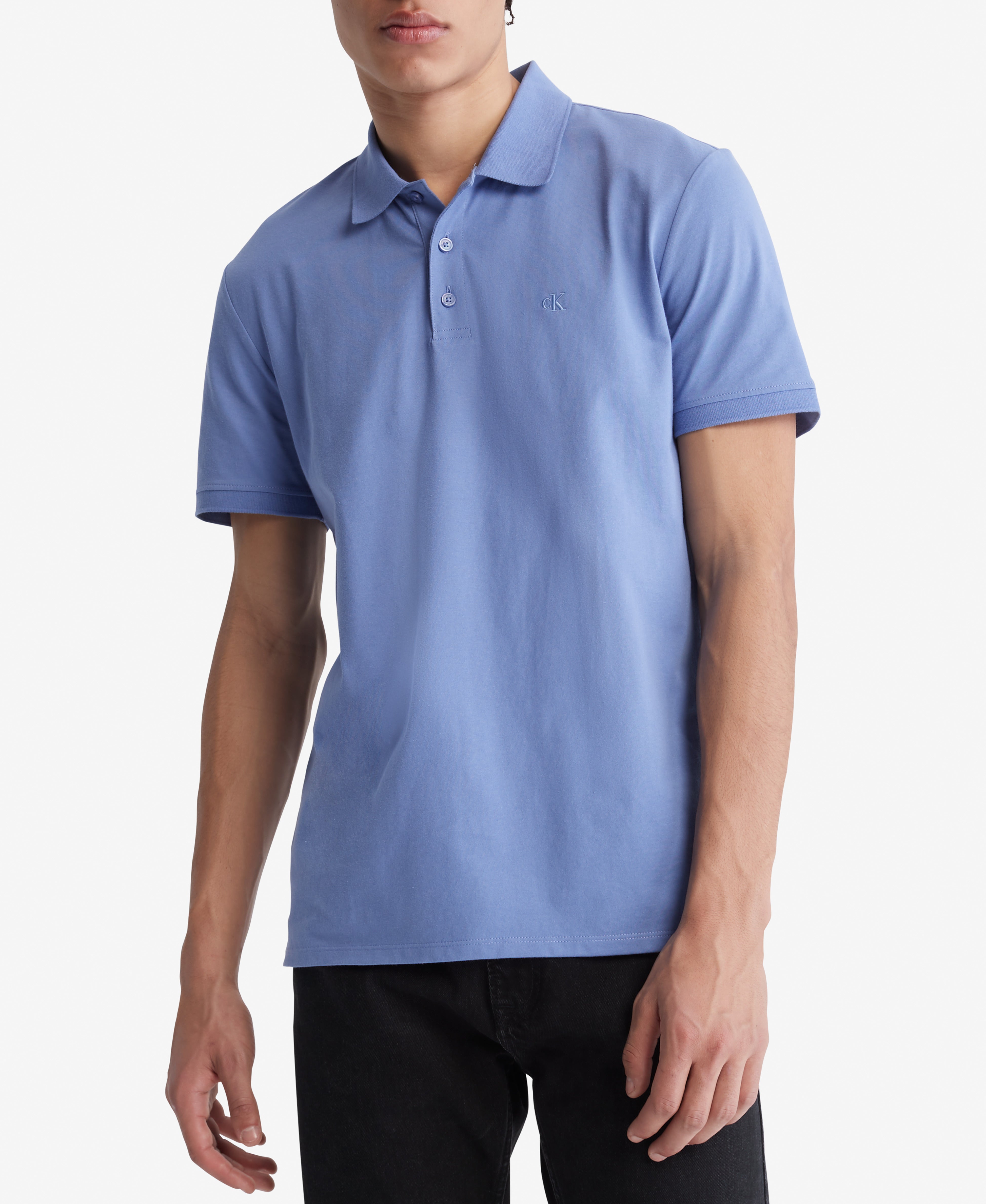  Calvin Klein SS SMOOTH COTTON Solid Polo - Bleached Denim - Bonton