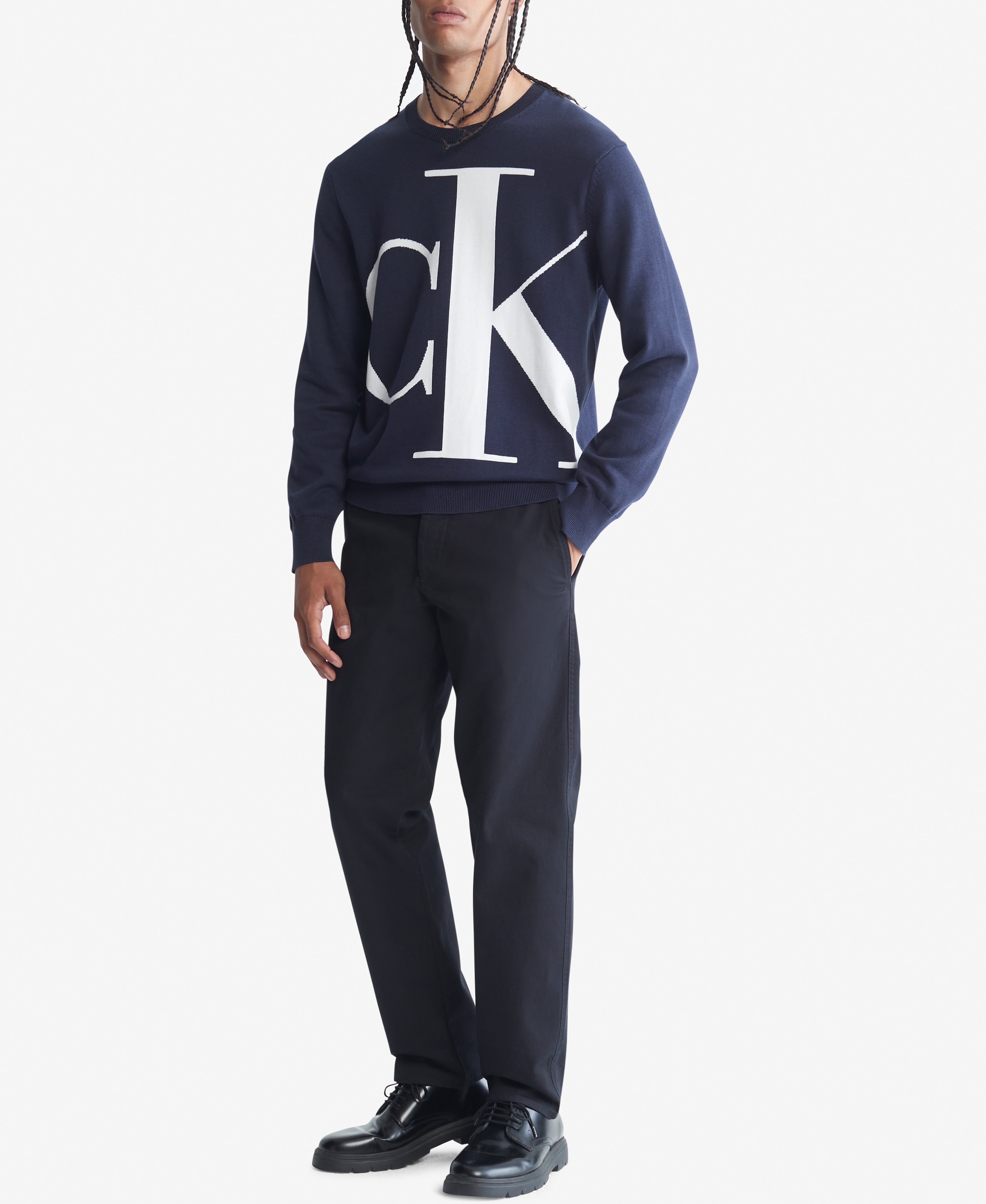  Calvin Klein Long Sleeves Logo Supima Crew - Medium Gray Heatherther - Bonton