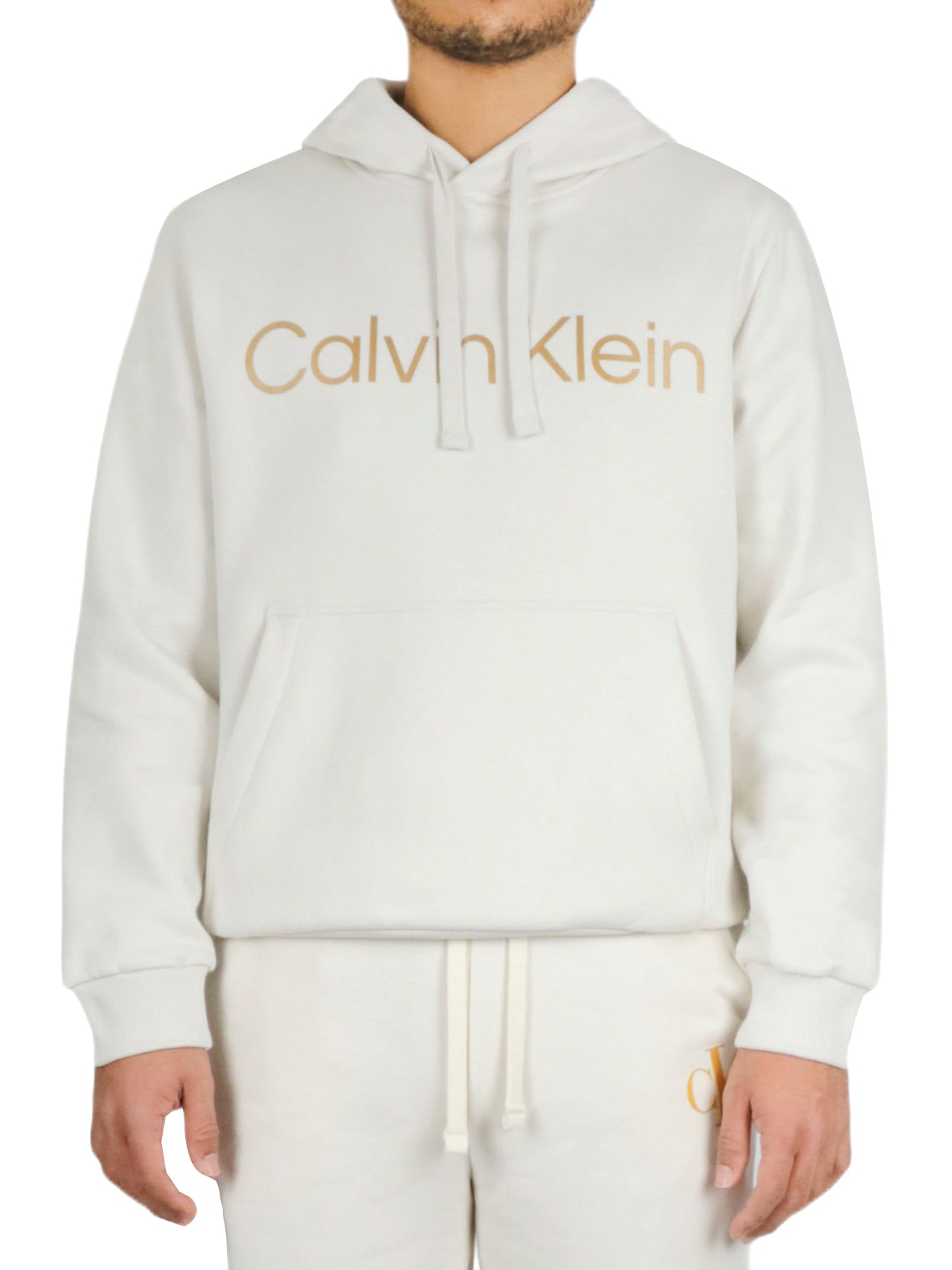  Calvin Klein Long Sleeves Metallic Logo Po Hoodie - Chalk - Bonton