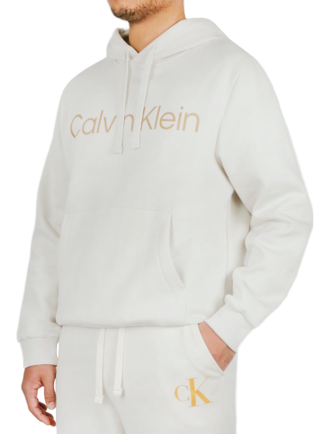  Calvin Klein Long Sleeves Metallic Logo Po Hoodie - Chalk - Bonton