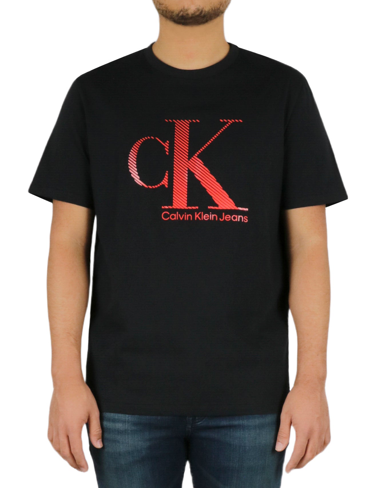  Calvin Klein Short Sleeves Textured Monogram Tee - Black Beauty - Bonton