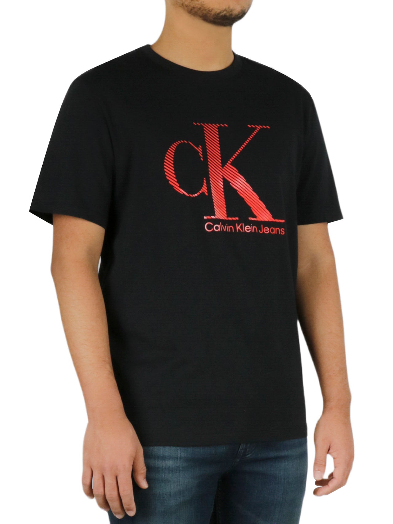  Calvin Klein Short Sleeves Textured Monogram Tee - Black Beauty - Bonton