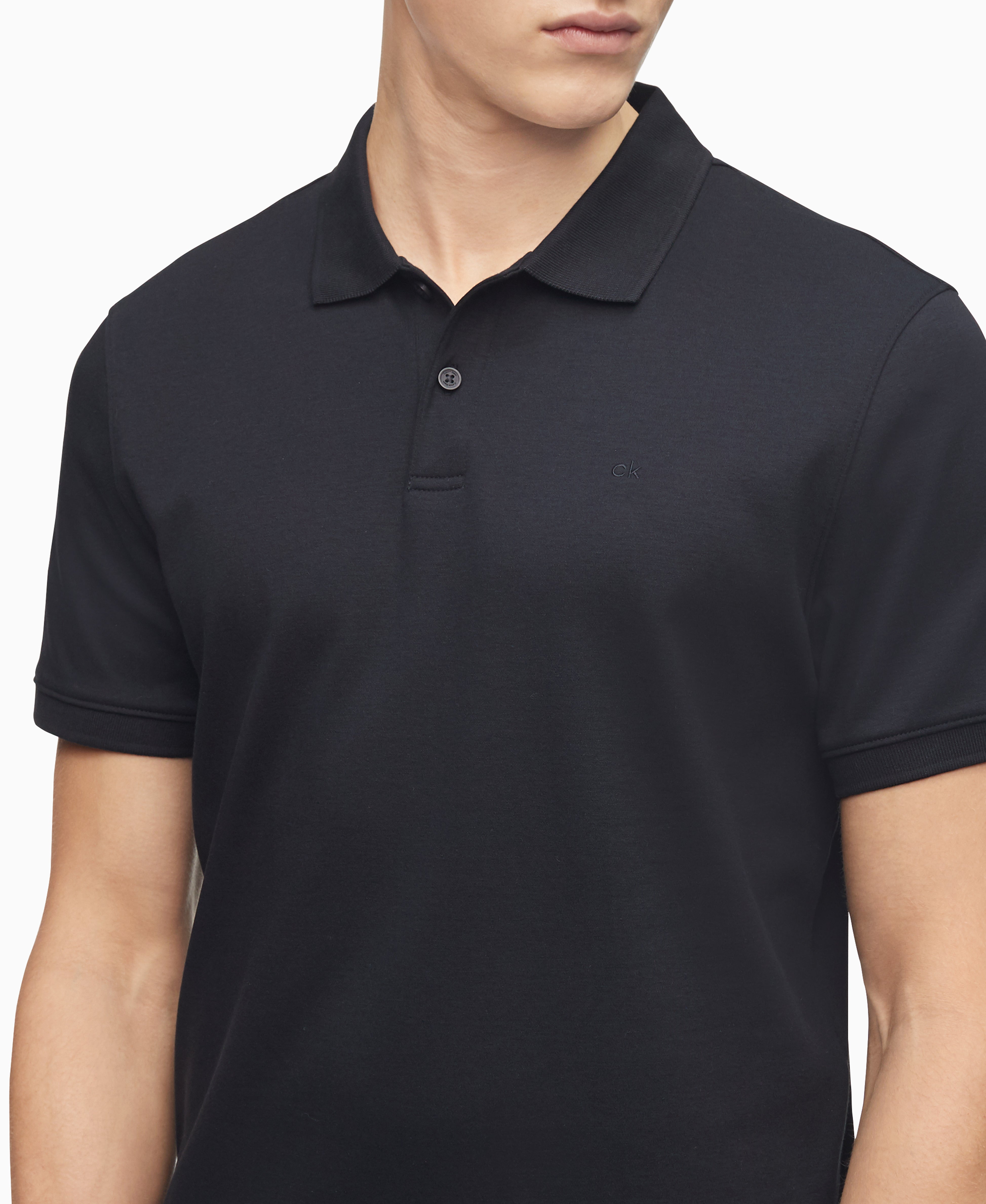  Calvin Klein Short Sleeves Stretch Pique Polo - Black Beauty - Bonton
