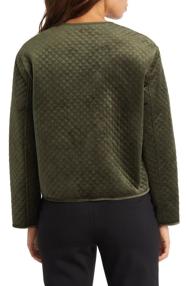  Anne Klein Quilted Snap-Front Velvet Jacket - Kelp - Bonton