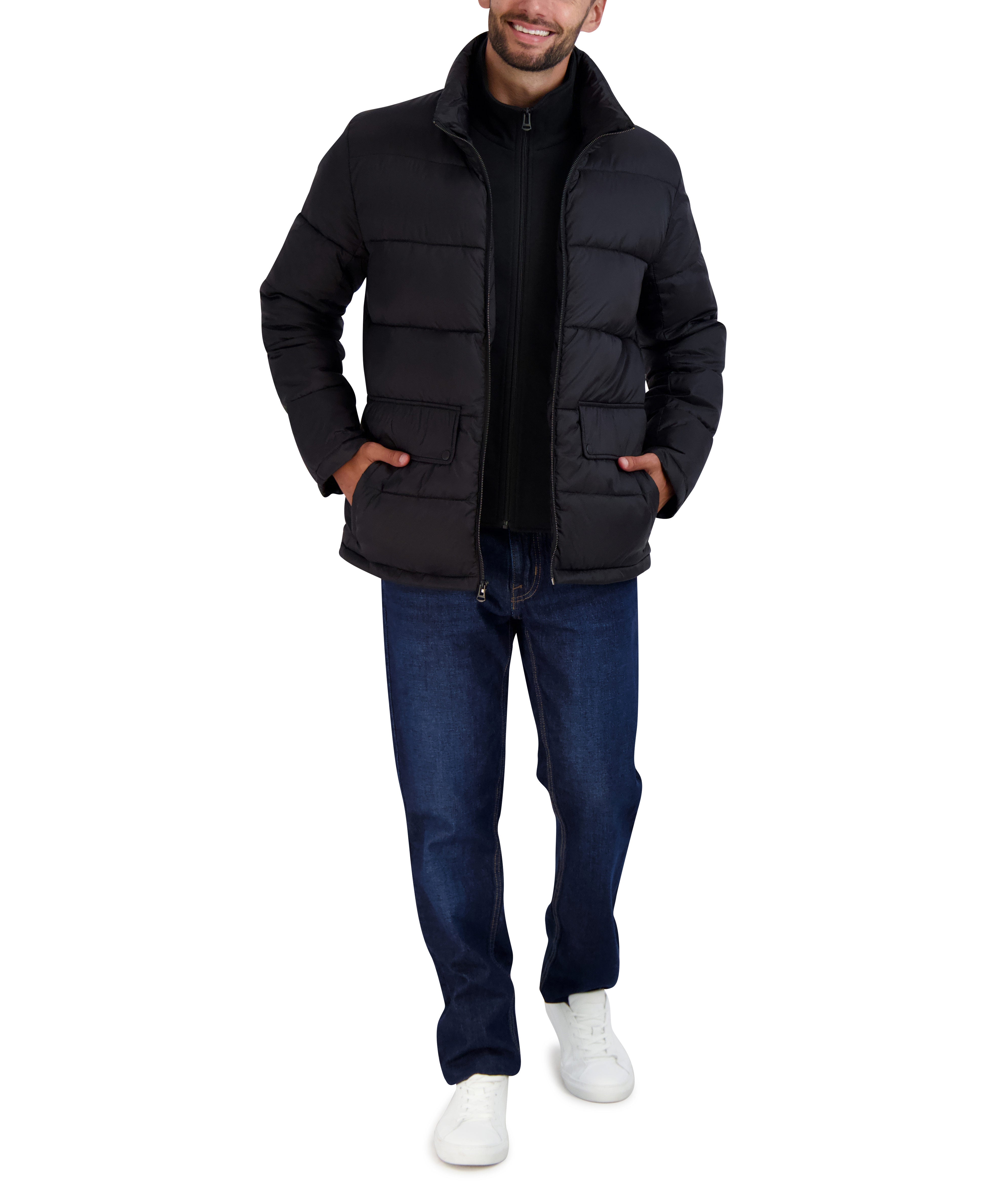  Cole Haan Men's Puffer Jacket with Stand-up Collar - Navy - Bonton