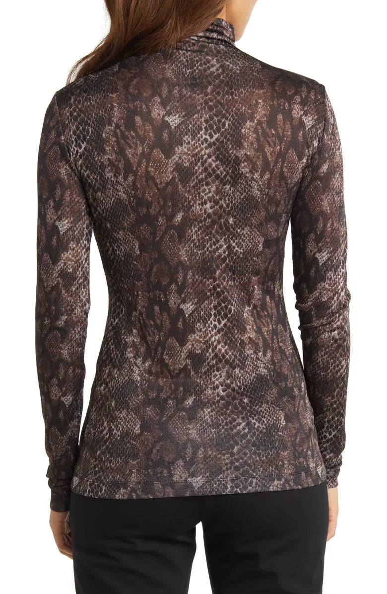  Anne Klein Seamless Printed Turtleneck - Brown Snakeskin - Bonton