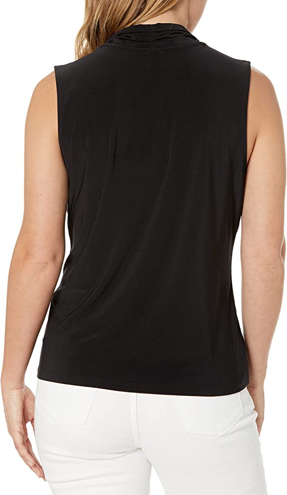  Anne Klein Triple Pleat Split Neck Top - White - Bonton